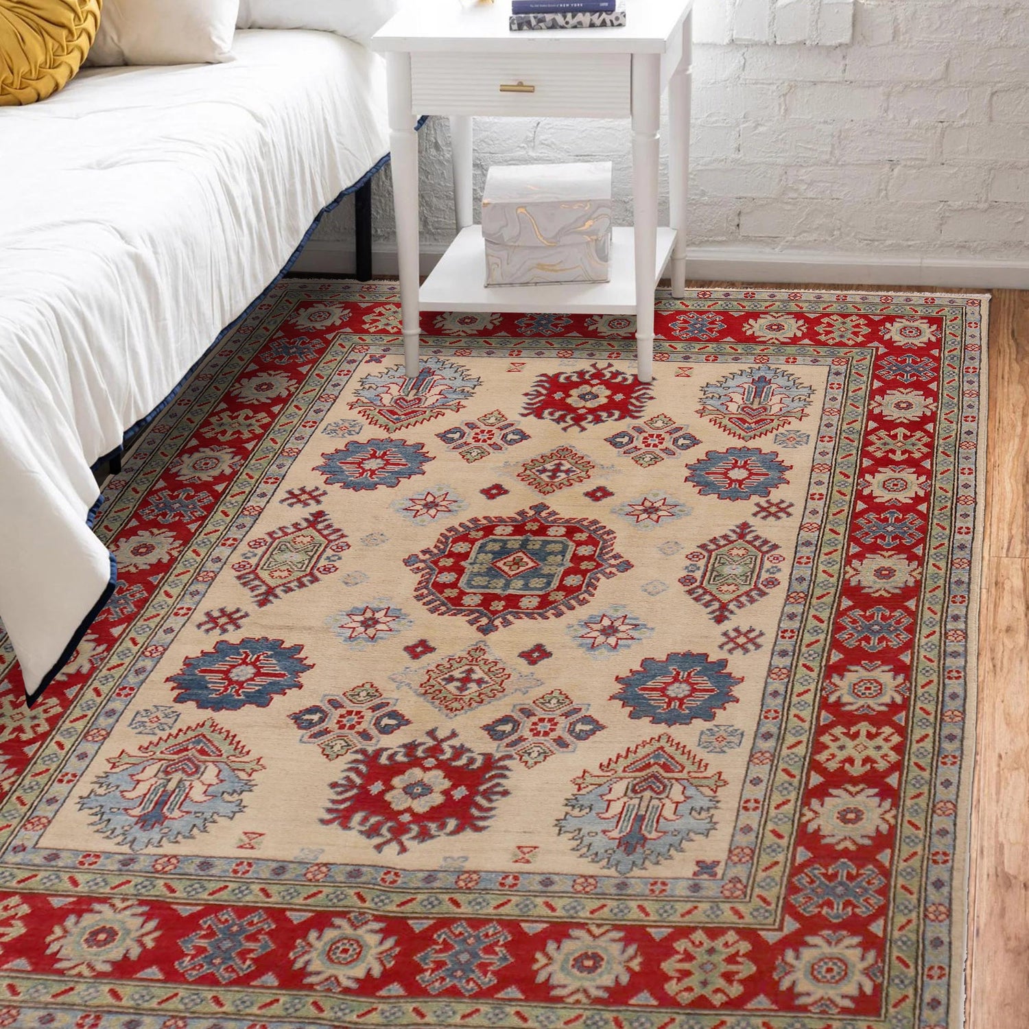 Kazak Rug Handmade Beige Medallion 4x7 ft
