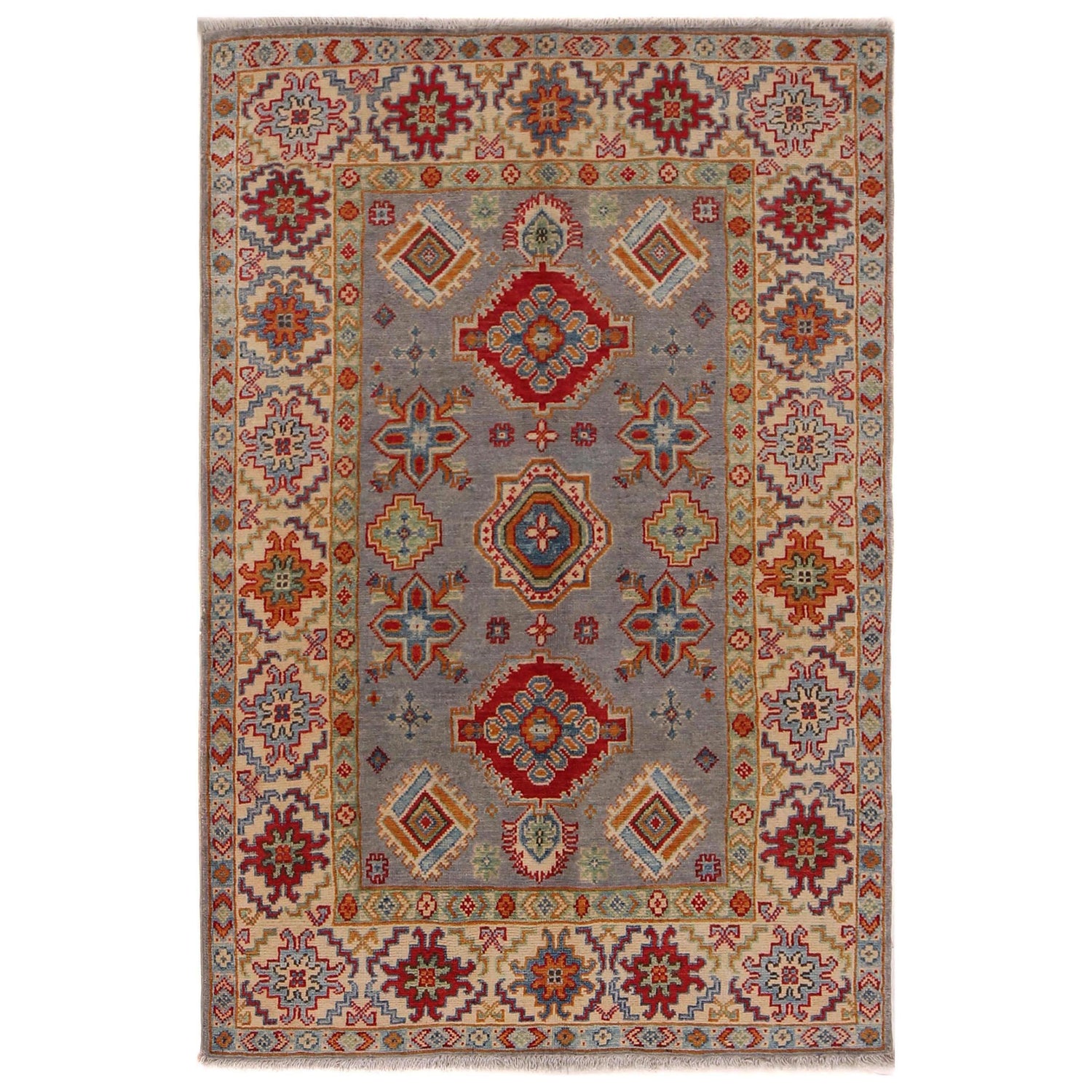 Kazak Rug Handmade Gray Medallion 3x5 ft