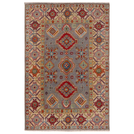 Kazak Rug Handmade Gray Medallion 3x5 ft
