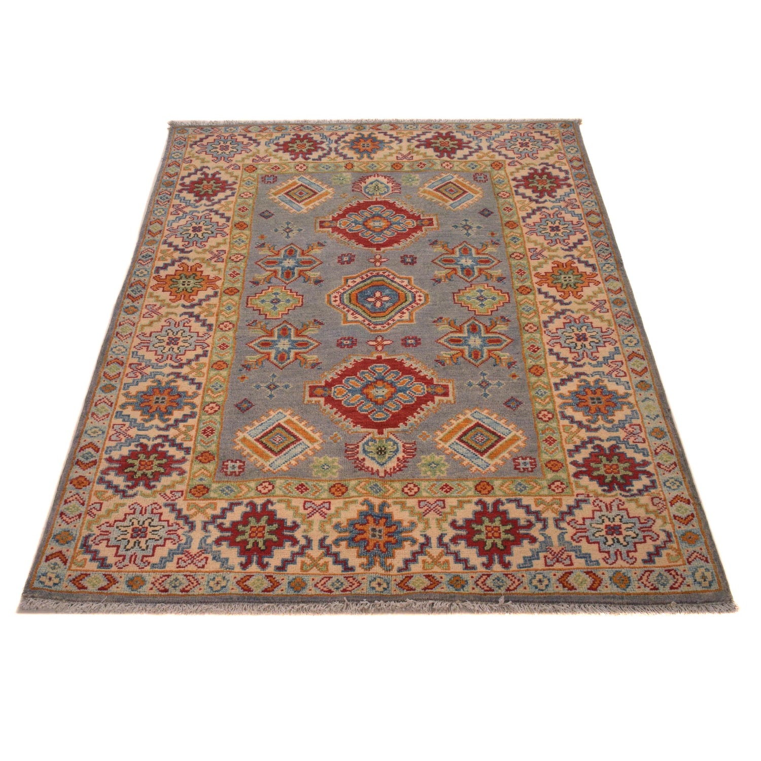 Kazak Rug Handmade Gray Medallion 3x5 ft