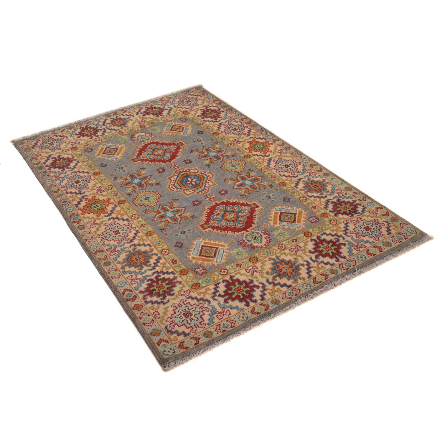 Kazak Rug Handmade Gray Medallion 3x5 ft