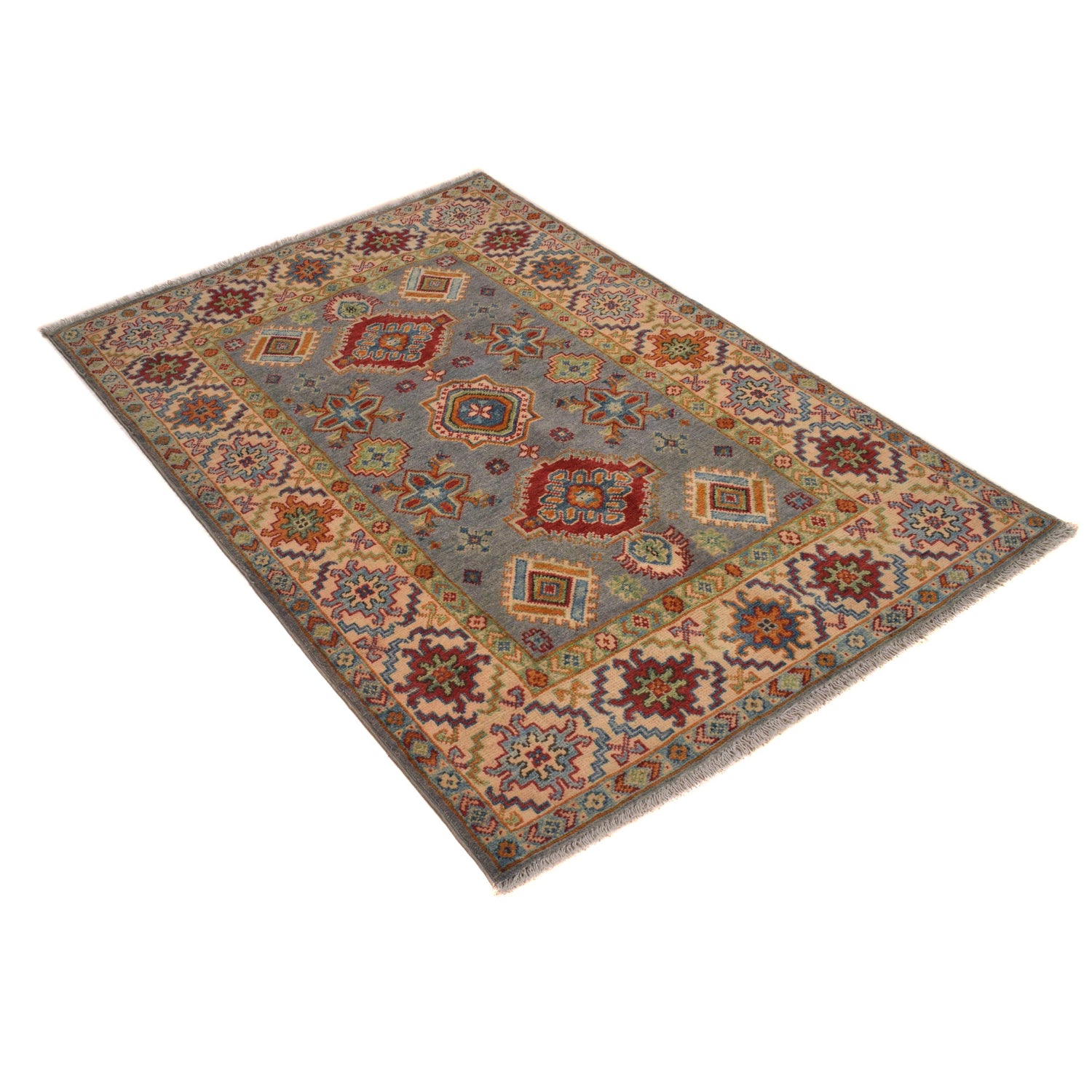 Kazak Rug Handmade Gray Medallion 3x5 ft