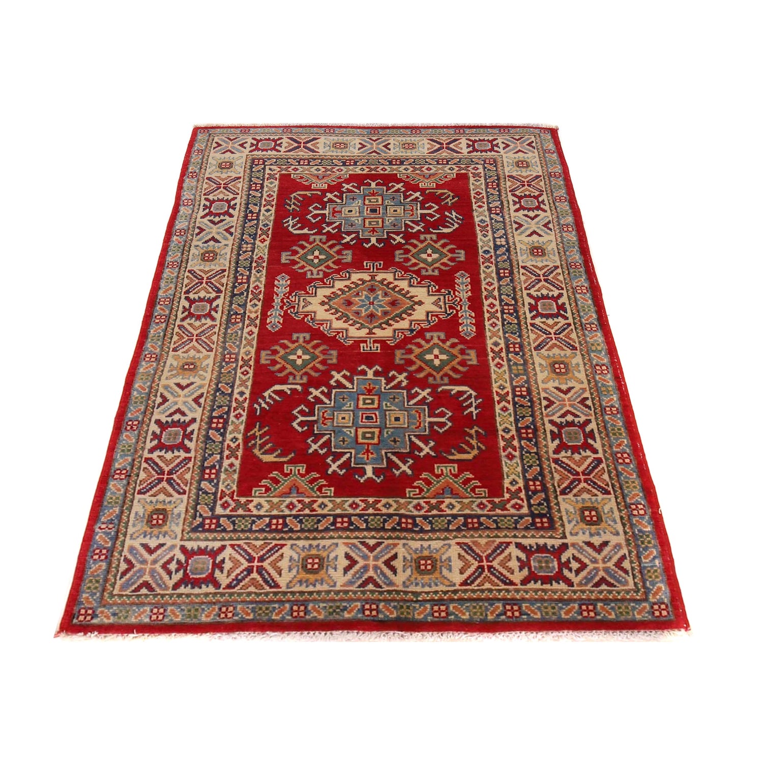 Kazak Rug Handmade Red Medallion 3x5 ft