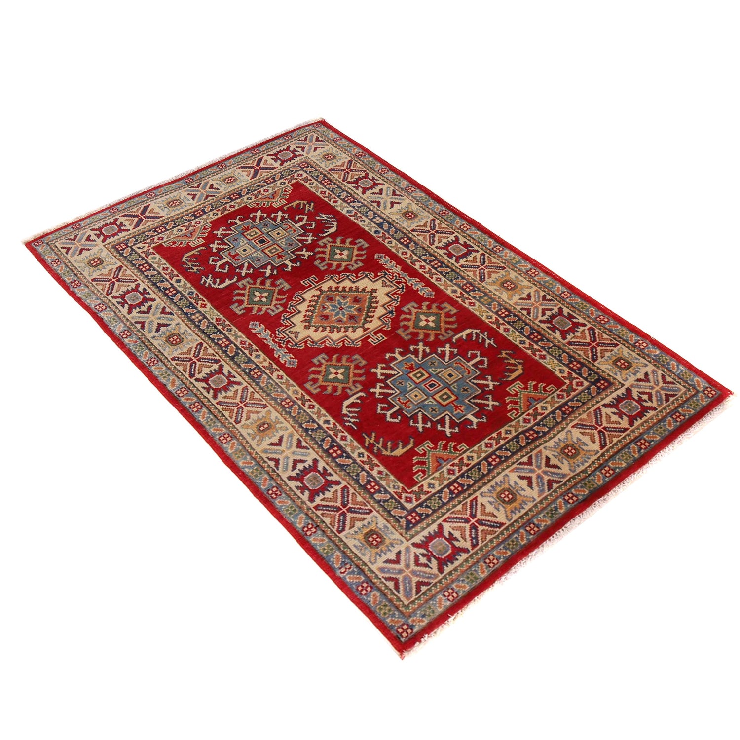 Kazak Rug Handmade Red Medallion 3x5 ft