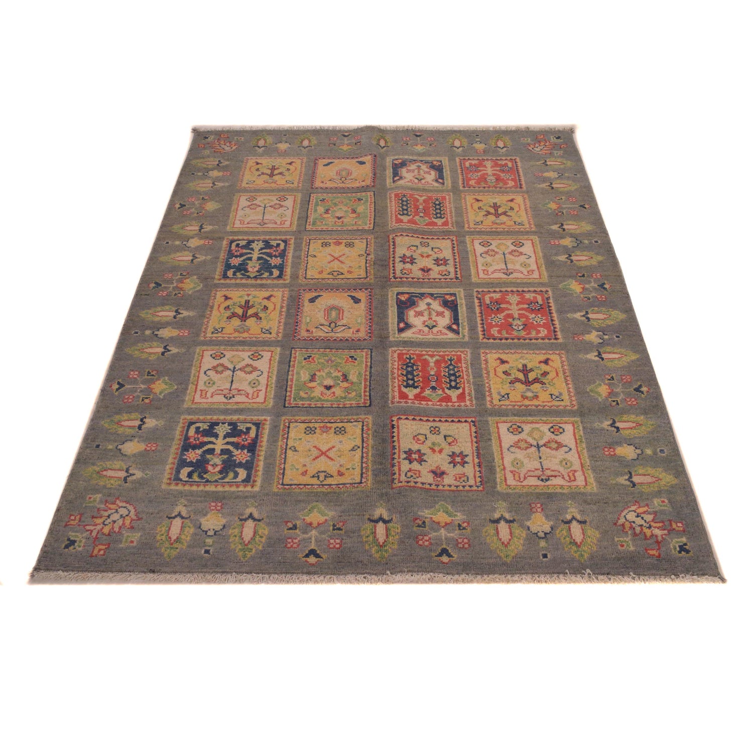 Bakhtiar Area Rug Handmade Gray Floral 4x6 ft