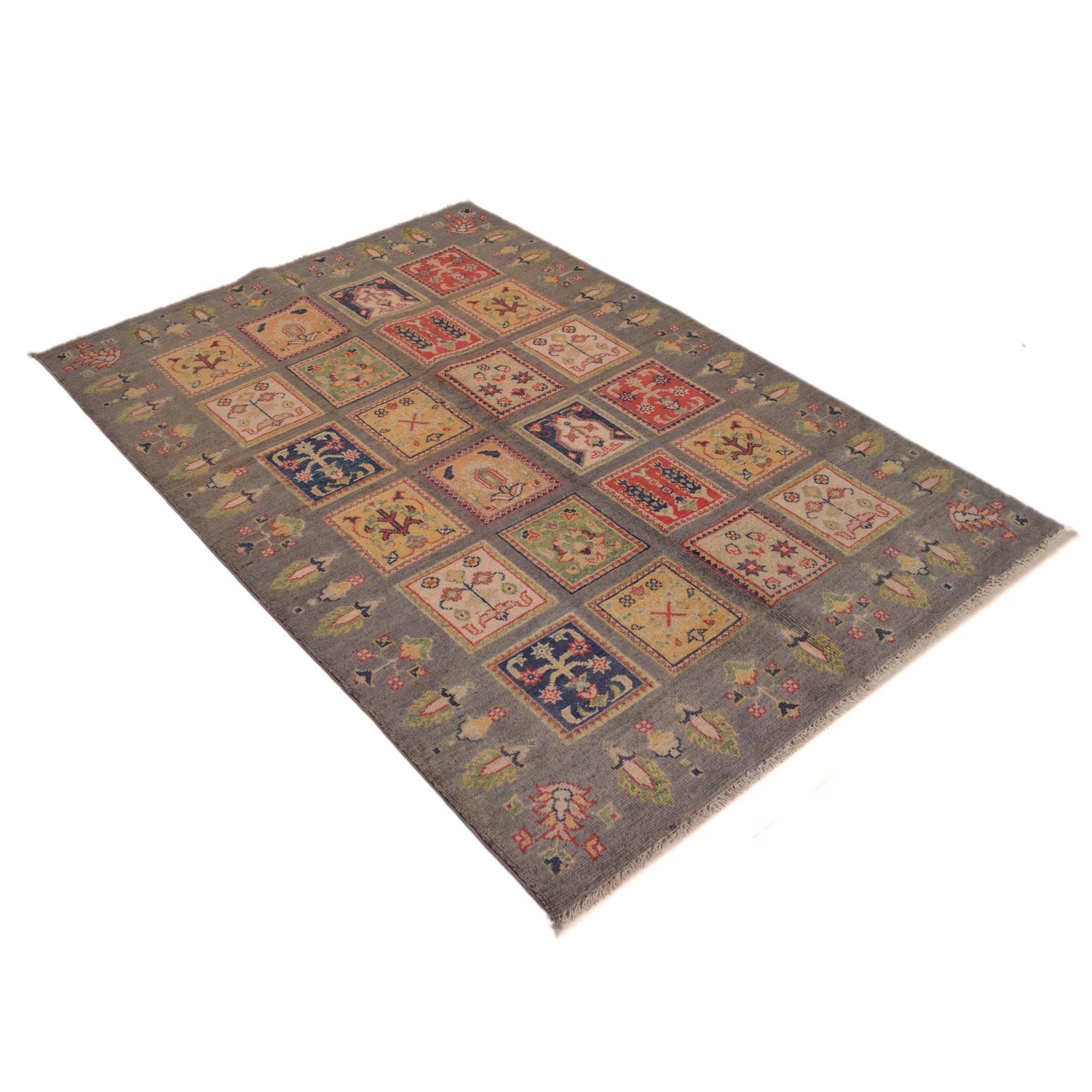 Bakhtiar Area Rug Handmade Gray Floral 4x6 ft