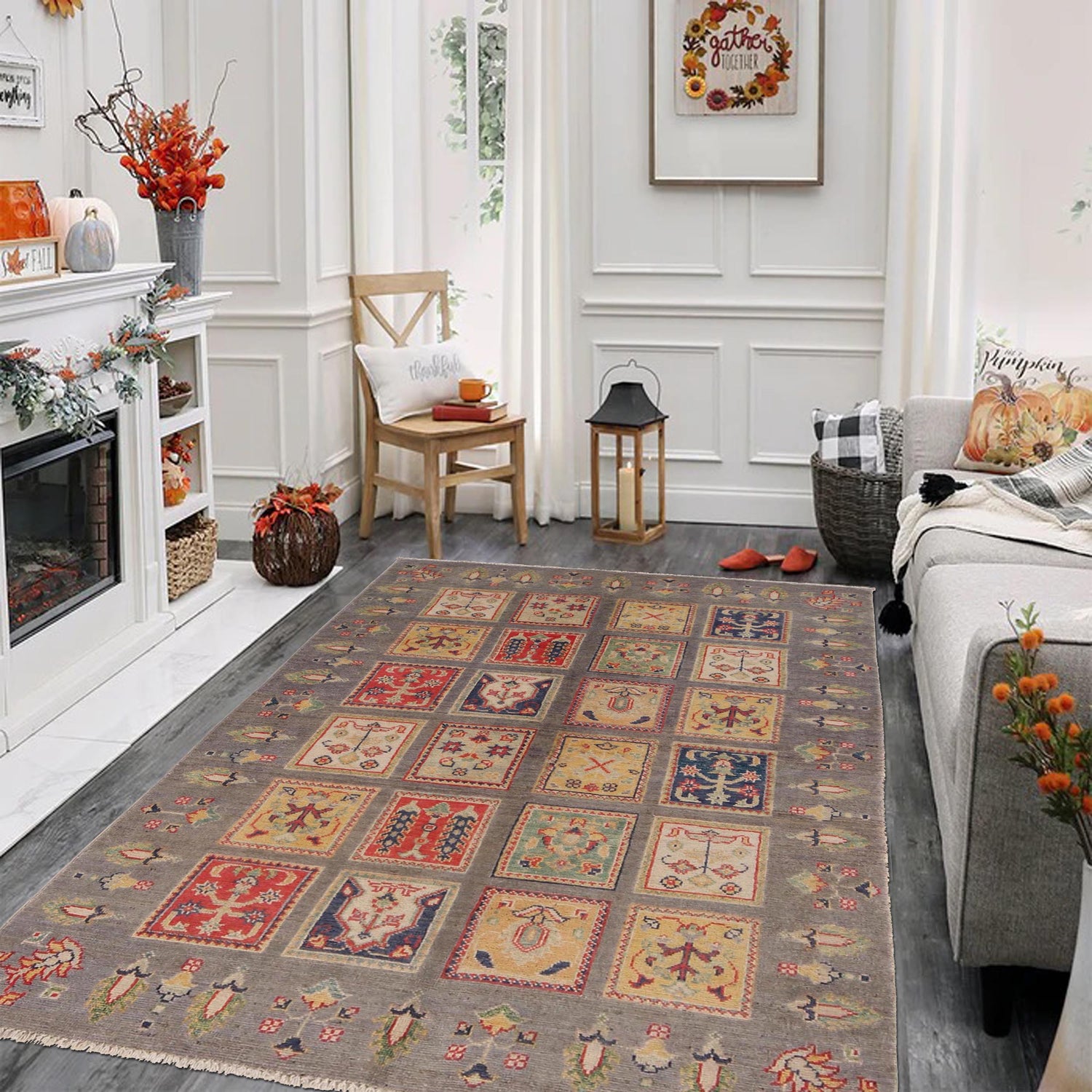 Bakhtiar Area Rug Handmade Gray Floral 4x6 ft