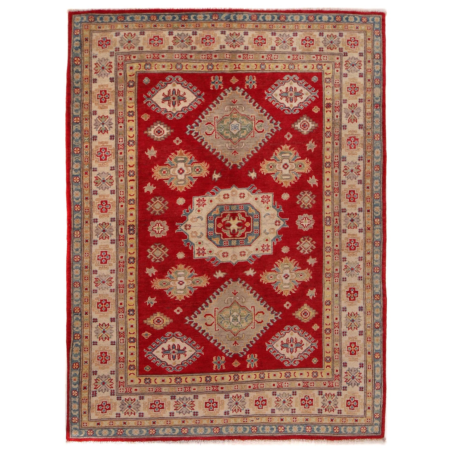 Kazak Rug Handmade Red Medallion 4x7 ft