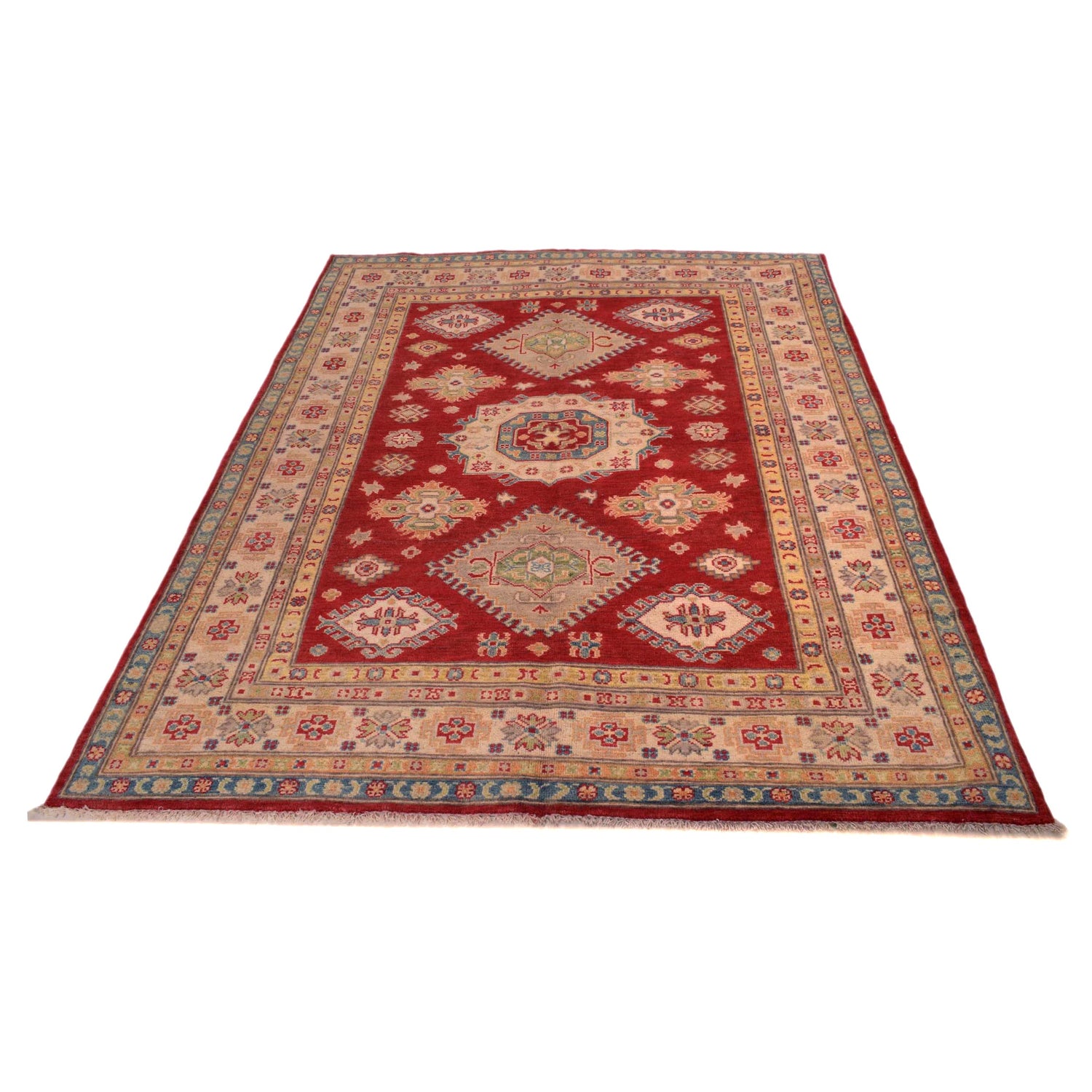 Kazak Rug Handmade Red Medallion 4x7 ft