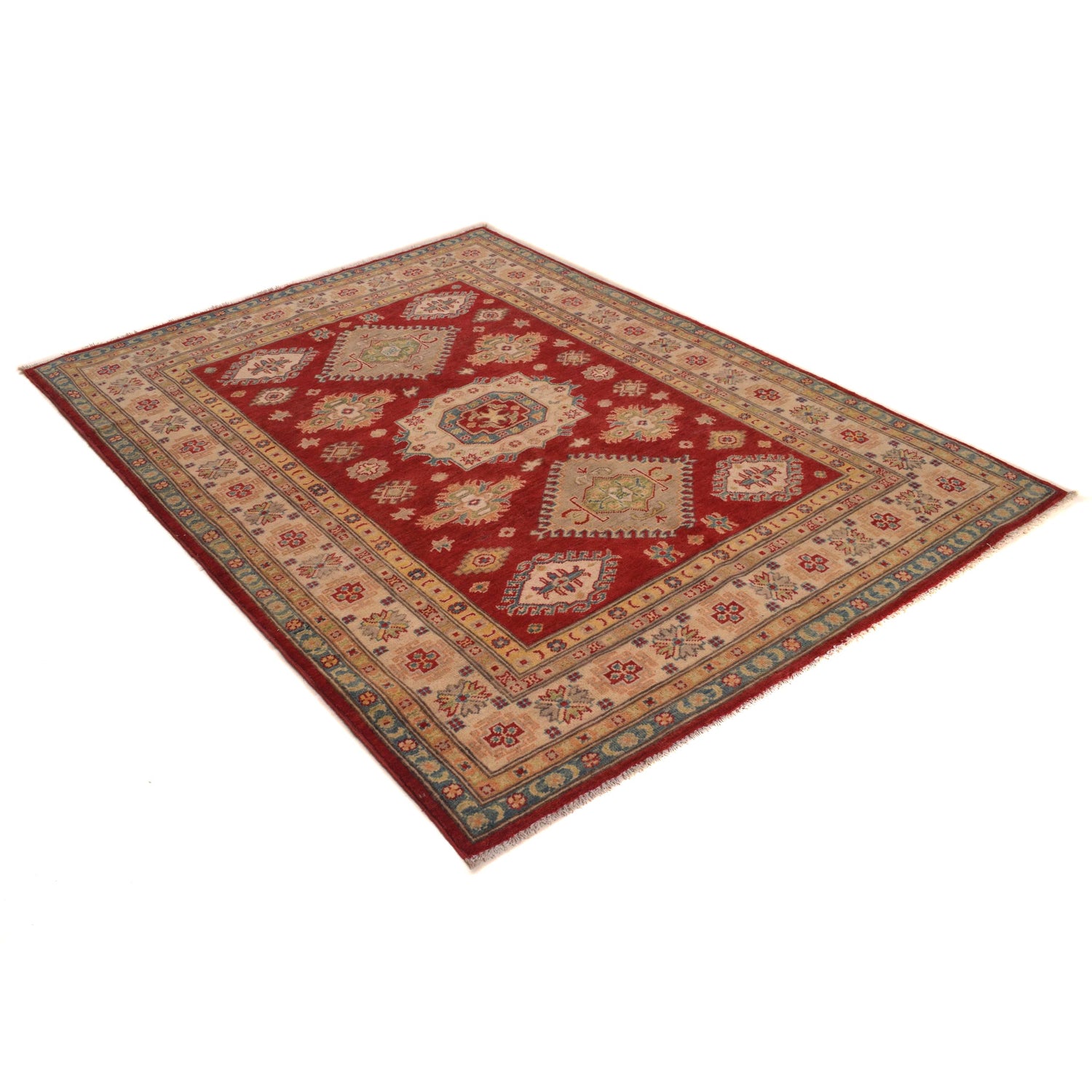 Kazak Rug Handmade Red Medallion 4x7 ft