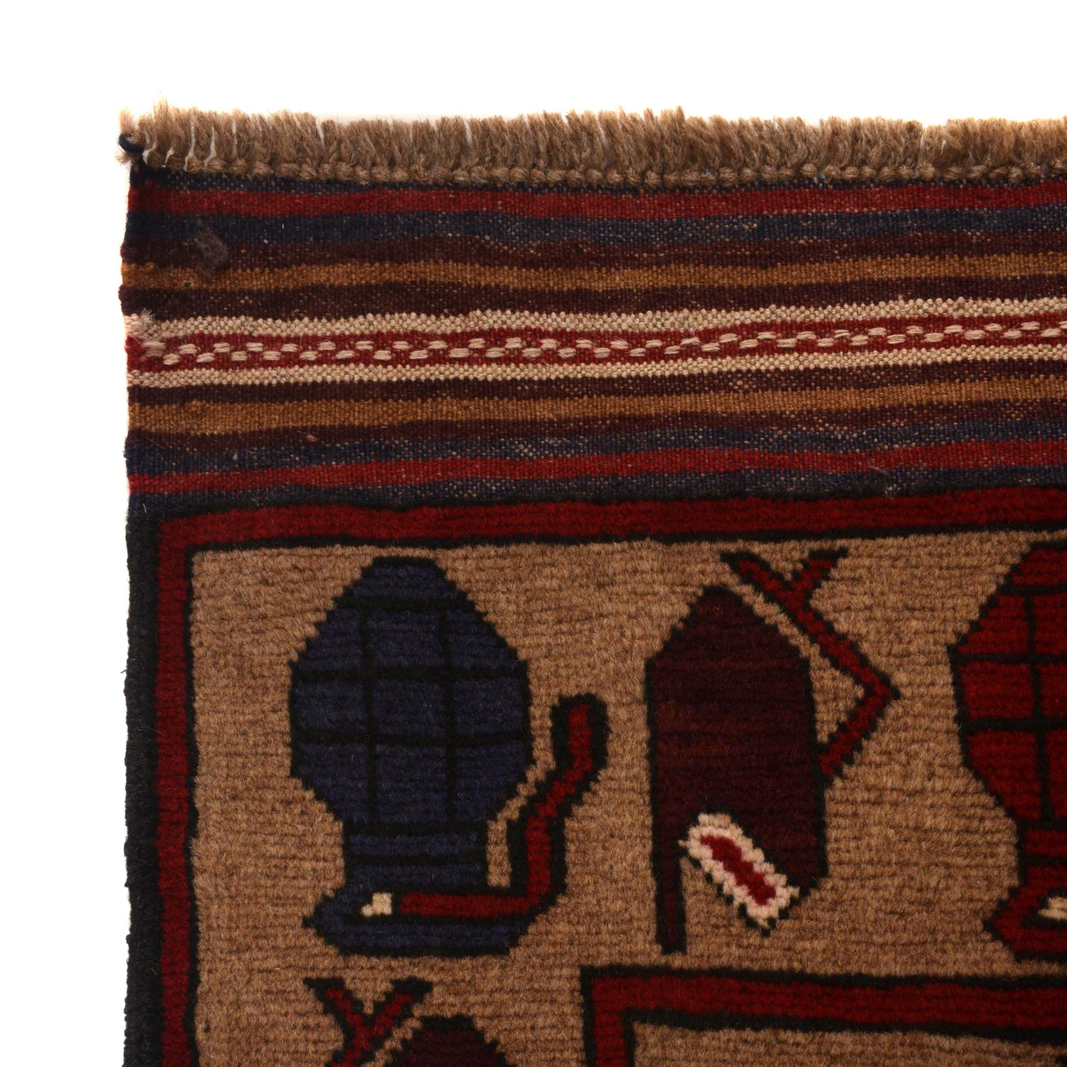 War Area Rug Handmade Brown Tank + Helicopter 4x6 ft