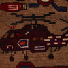 War Area Rug Handmade Brown Tank + Helicopter 4x6 ft
