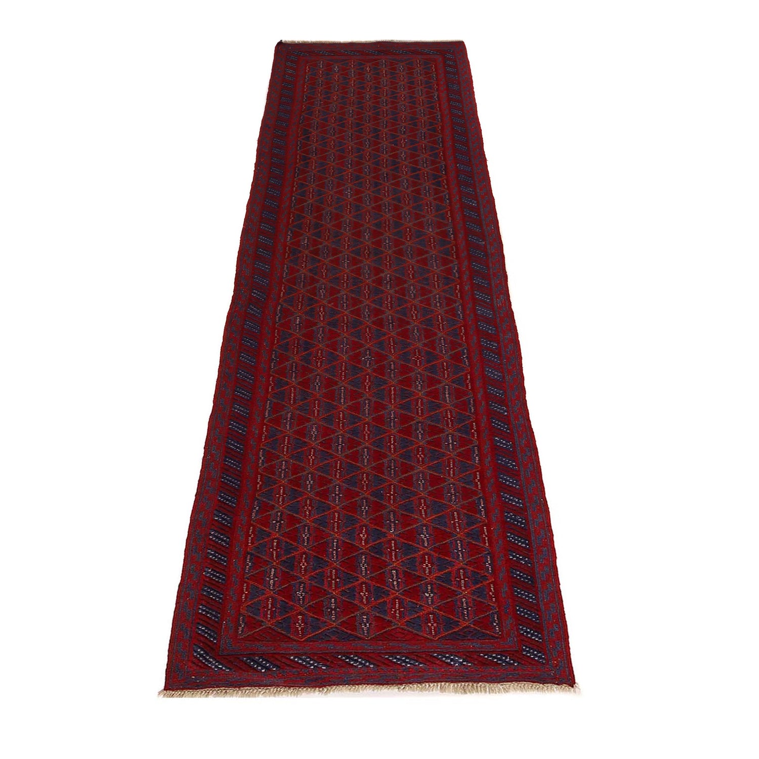 Hand-Knotted Red Geometric Mashwani Area Rug Runner – 2' 8" x 12' 0" ft (81 x 366 cm) | SKU: W34372