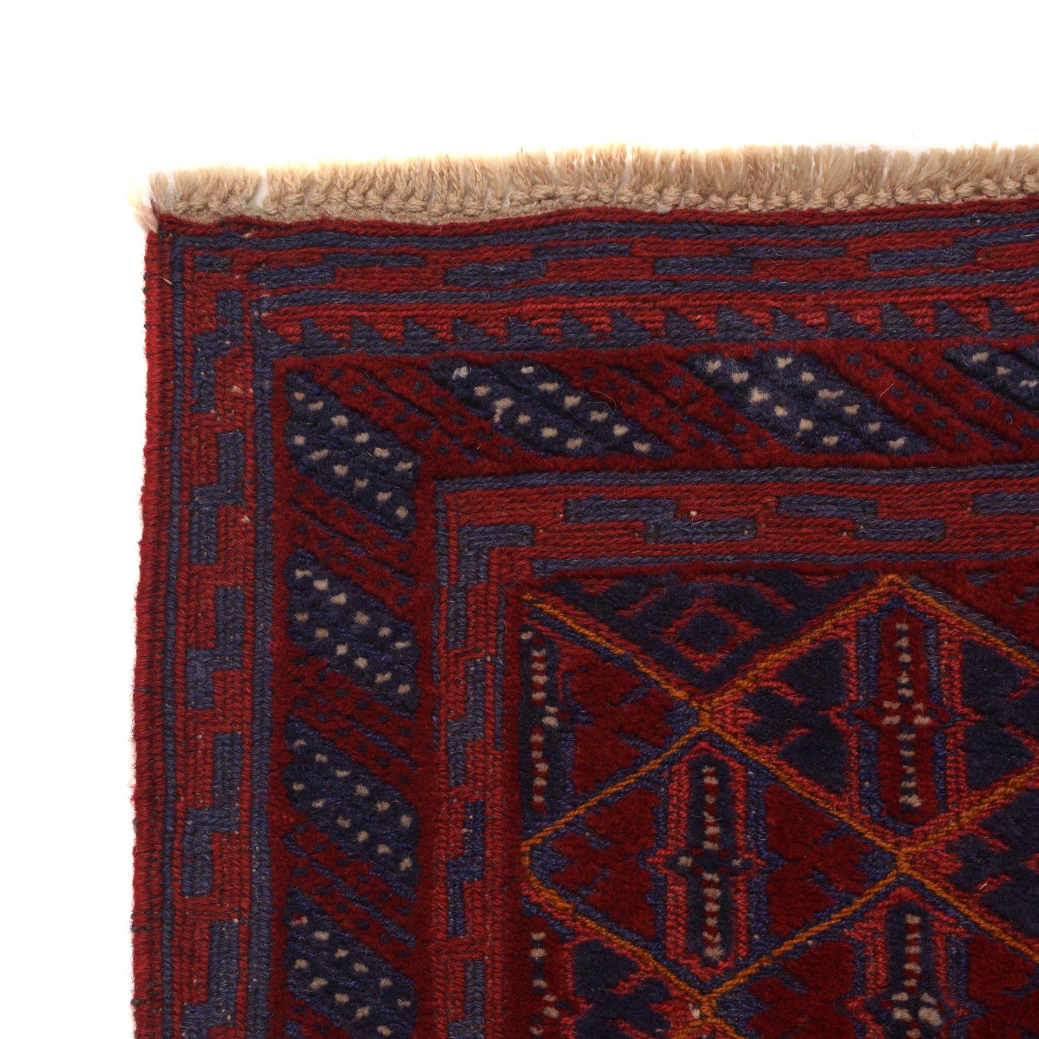 Hand-Knotted Red Geometric Mashwani Area Rug Runner – 2' 8" x 12' 0" ft (81 x 366 cm) | SKU: W34372