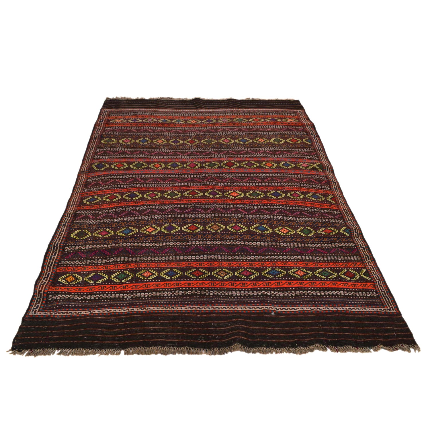 Laghari Kilim Area Rug Handmade Multi Geometric 4x7 ft