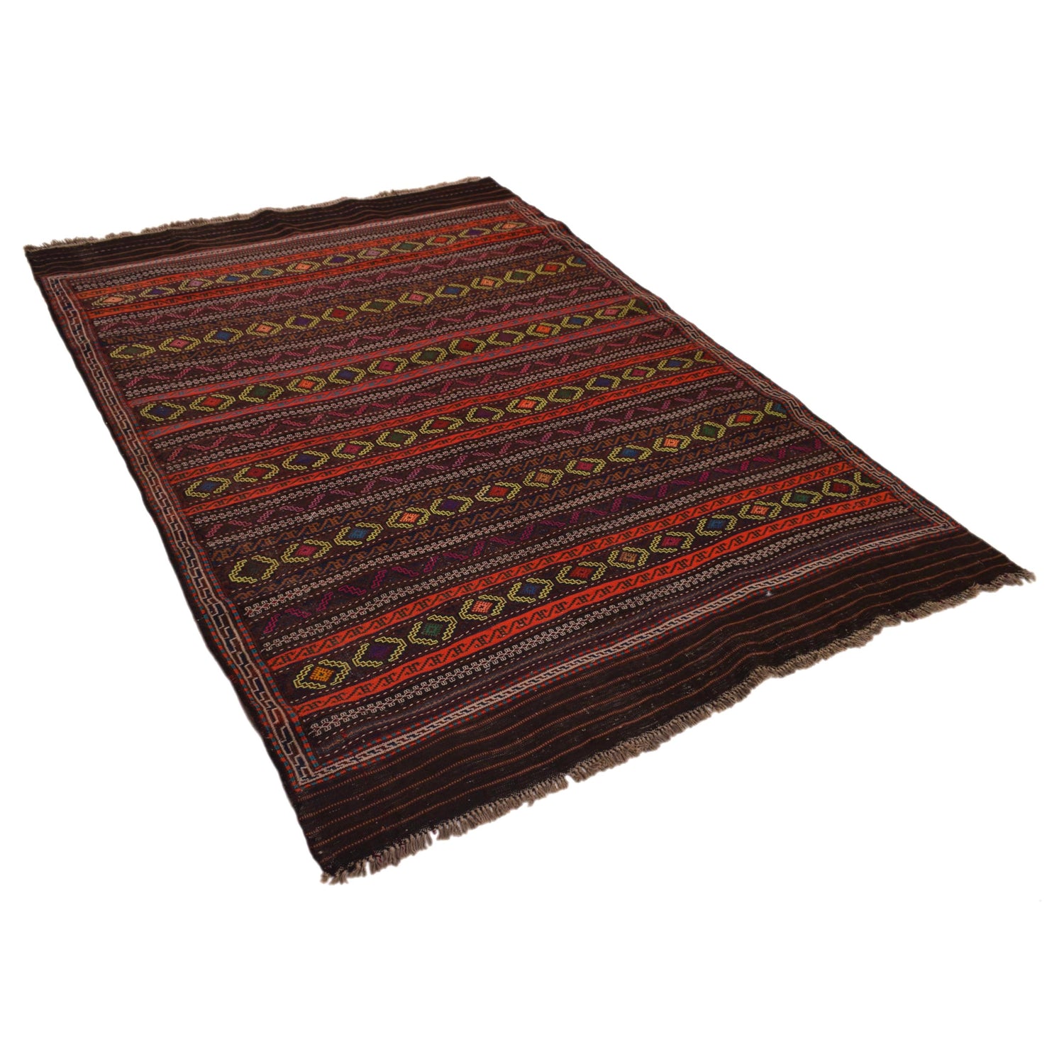 Laghari Kilim Area Rug Handmade Multi Geometric 4x7 ft