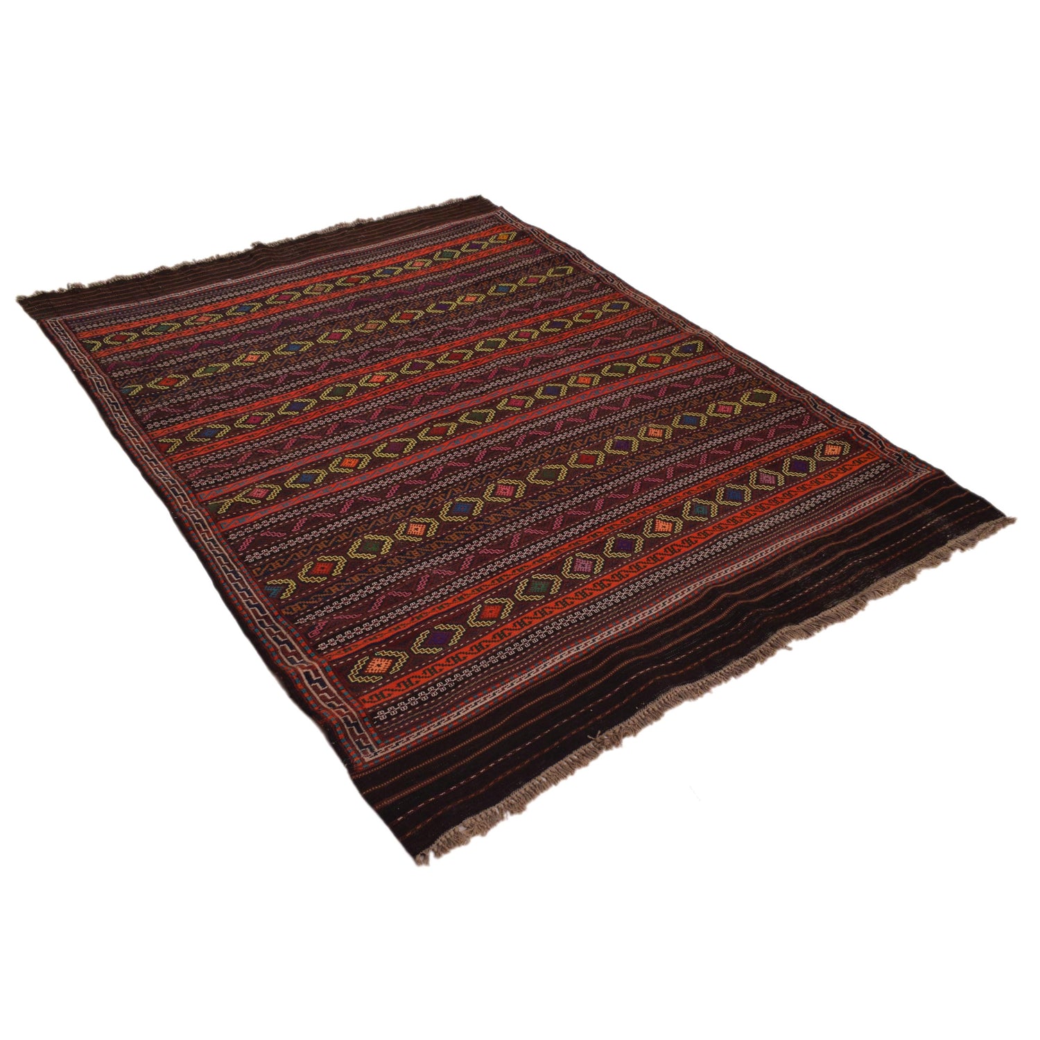 Laghari Kilim Area Rug Handmade Multi Geometric 4x7 ft