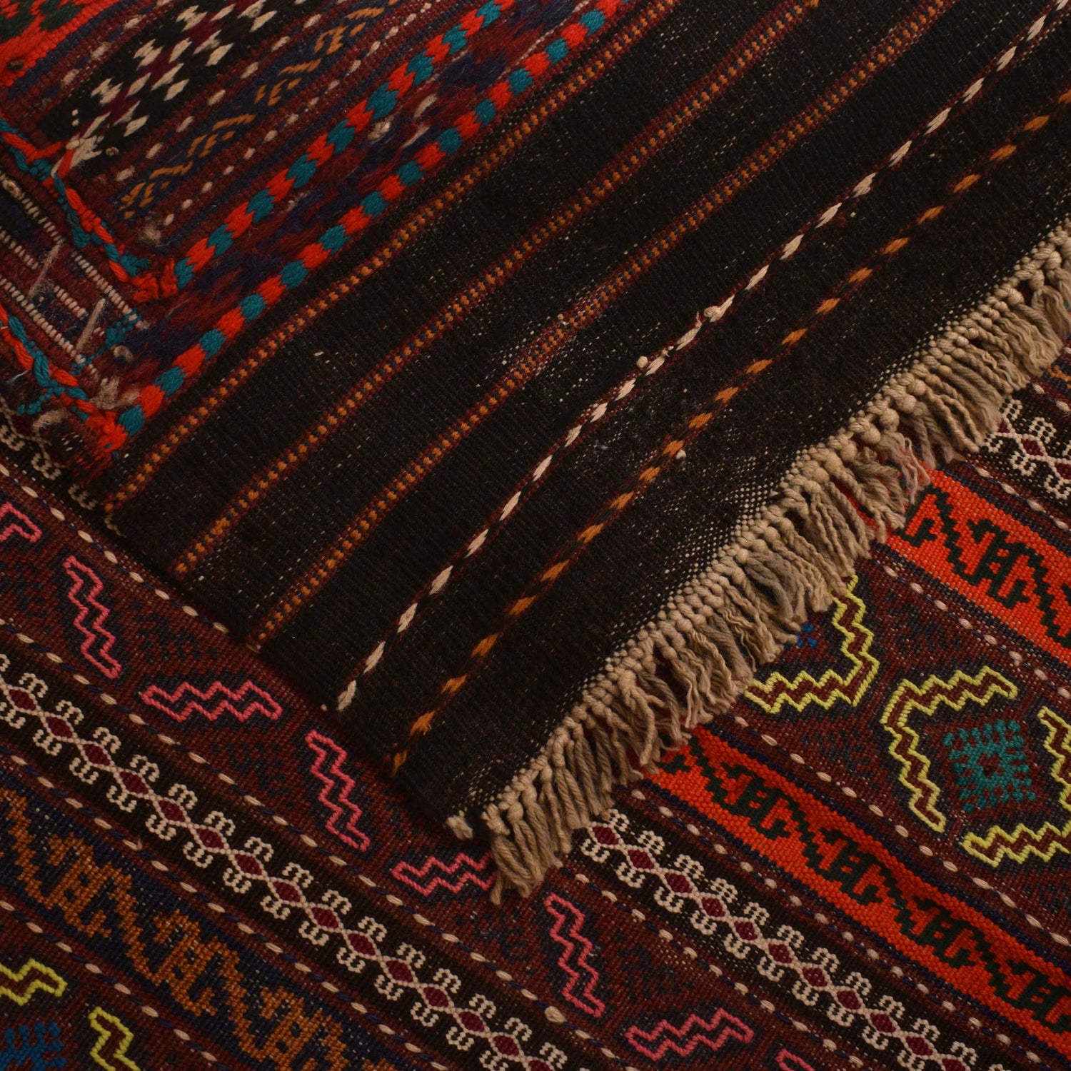 Laghari Kilim Area Rug Handmade Multi Geometric 4x7 ft