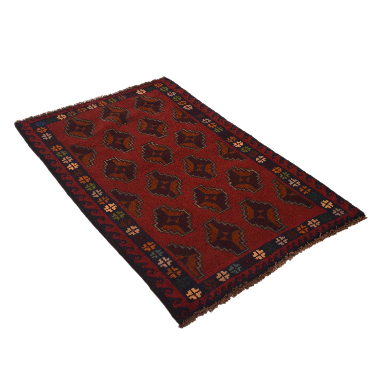 Baluchi Rug Handmade Red Geometric 2x4 ft