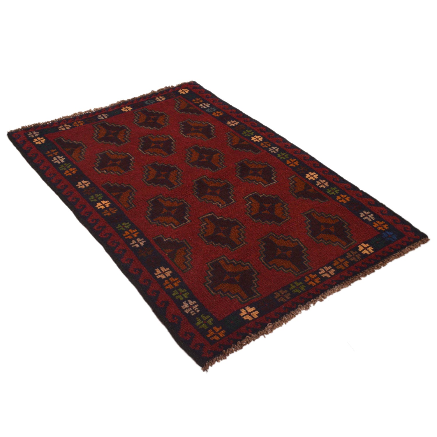 Baluchi Rug Handmade Red Geometric 2x4 ft