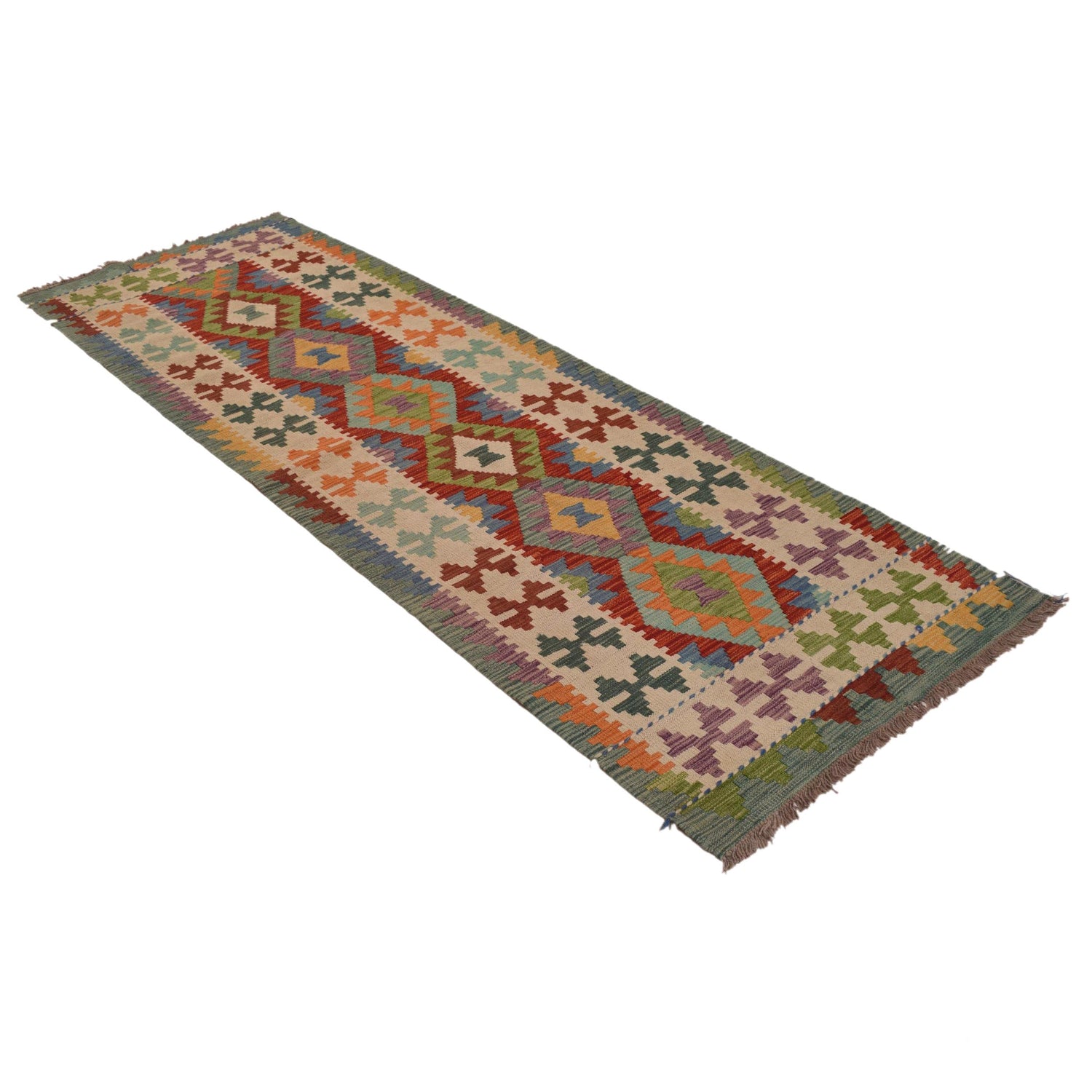 Handmade Multi Kilim Geometric 8' Runner