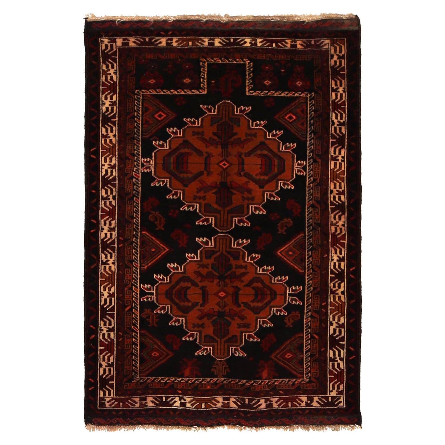 Baluchi Rug Handmade Multi Prayer Design 2x4 ft