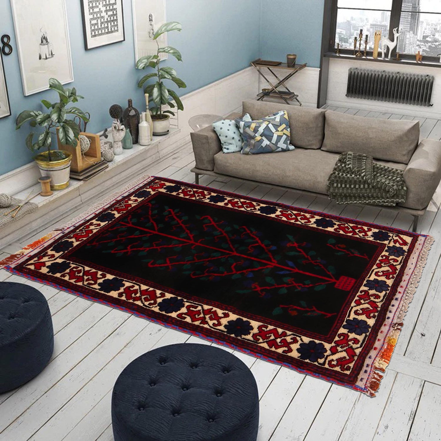 Baluchi Rug Handmade Multi Geometric 2x4 ft