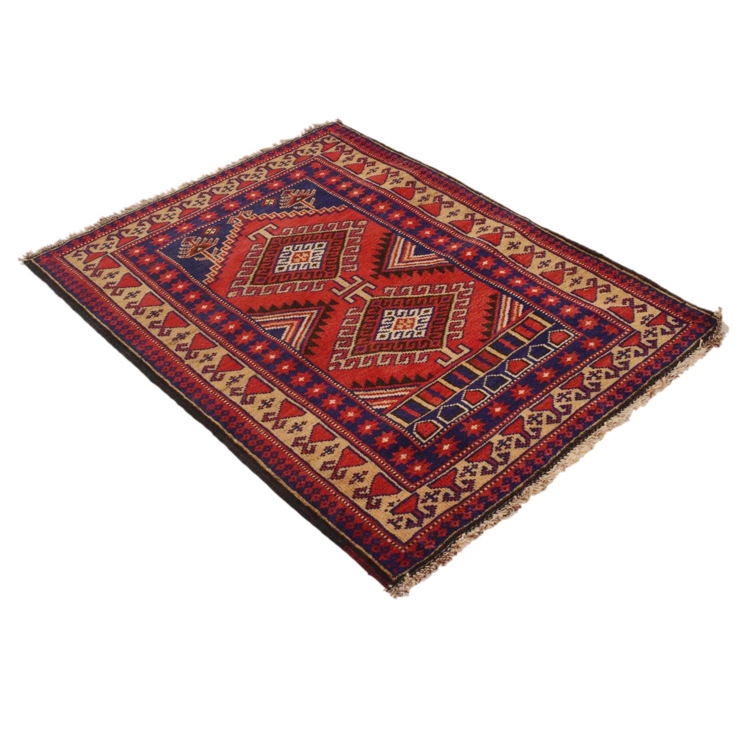 Baluchi Rug Handmade Red Geometric 2x4 ft