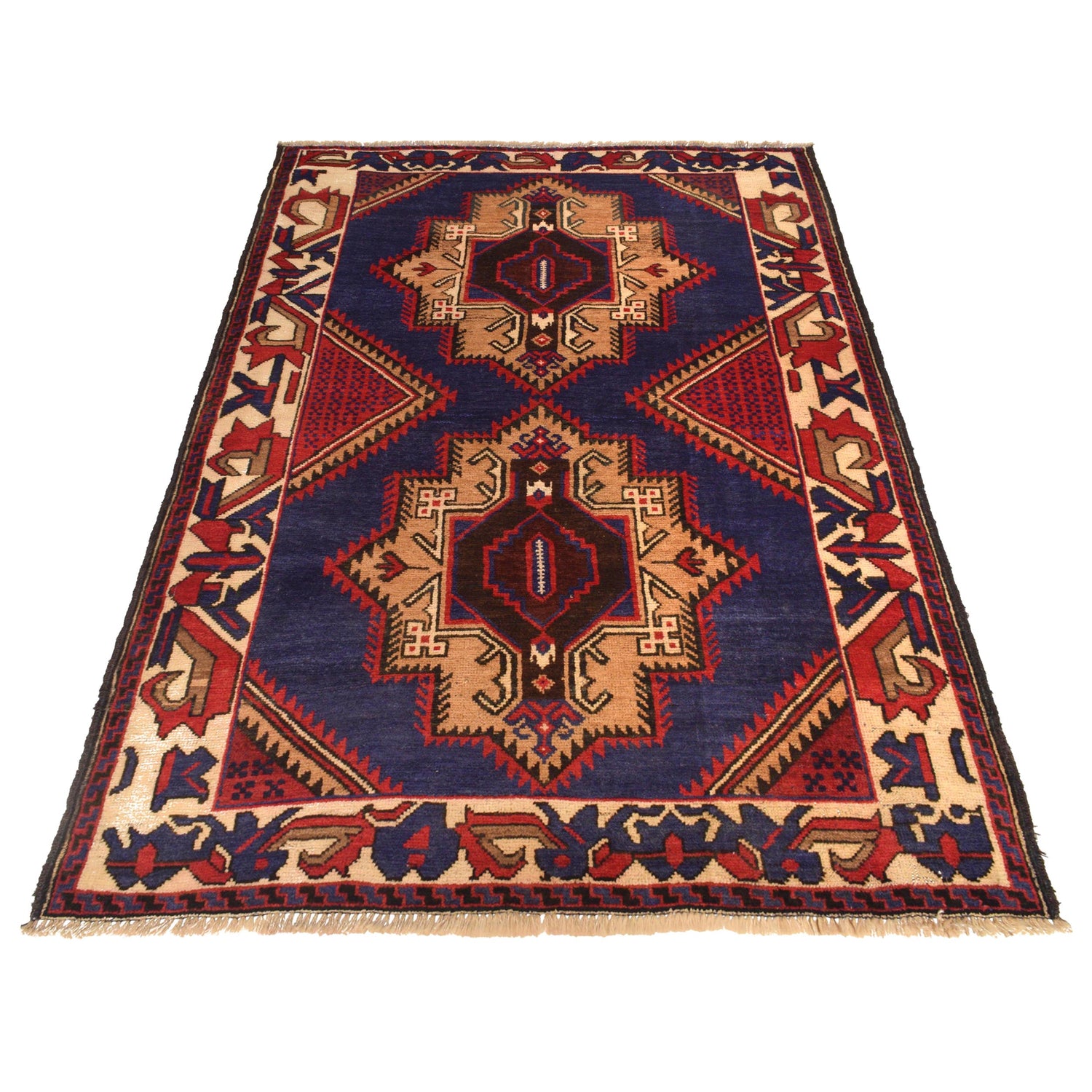 Baluchi Rug Handmade Blue Geometric 4x6 ft