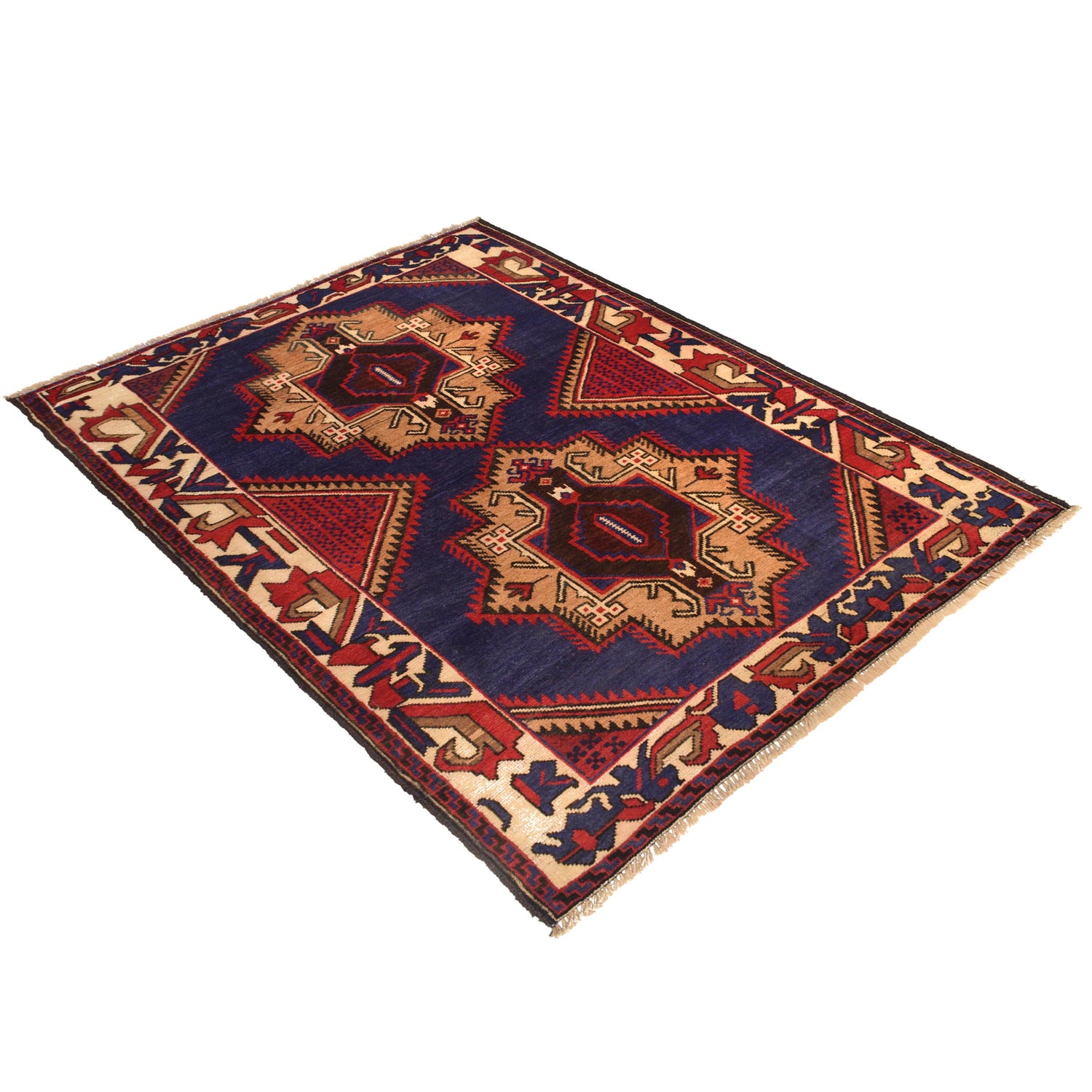 Baluchi Rug Handmade Blue Geometric 4x6 ft
