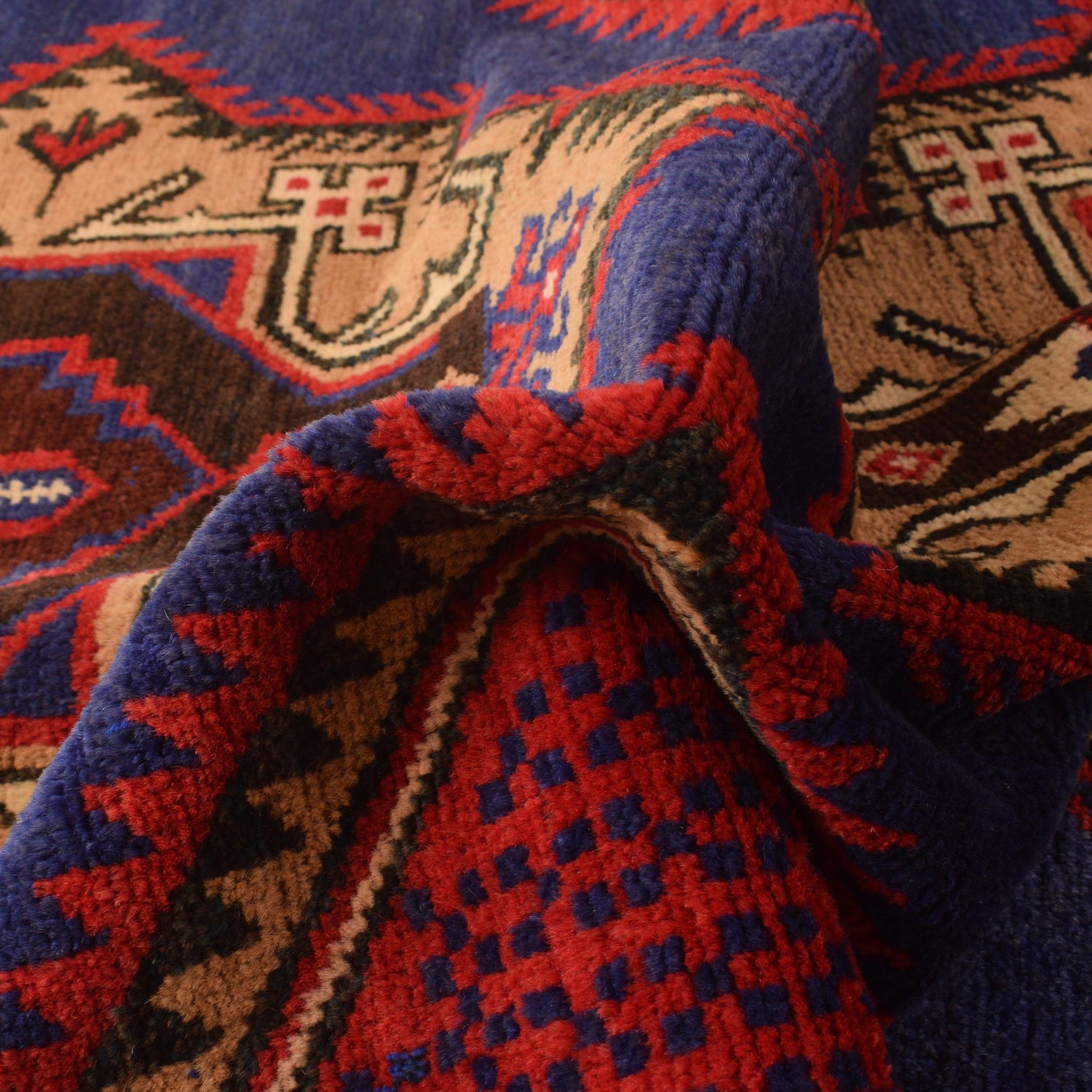 Baluchi Rug Handmade Blue Geometric 4x6 ft