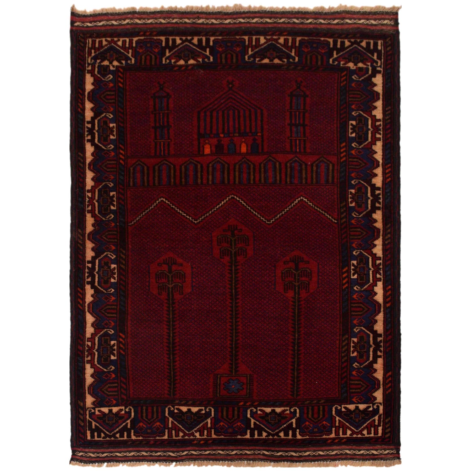 Baluchi Rug Handmade Red Prayer Design 2x4 ft