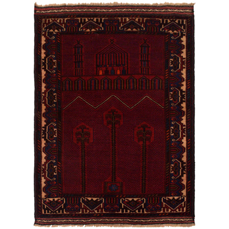 Baluchi Rug Handmade Red Prayer Design 2x4 ft