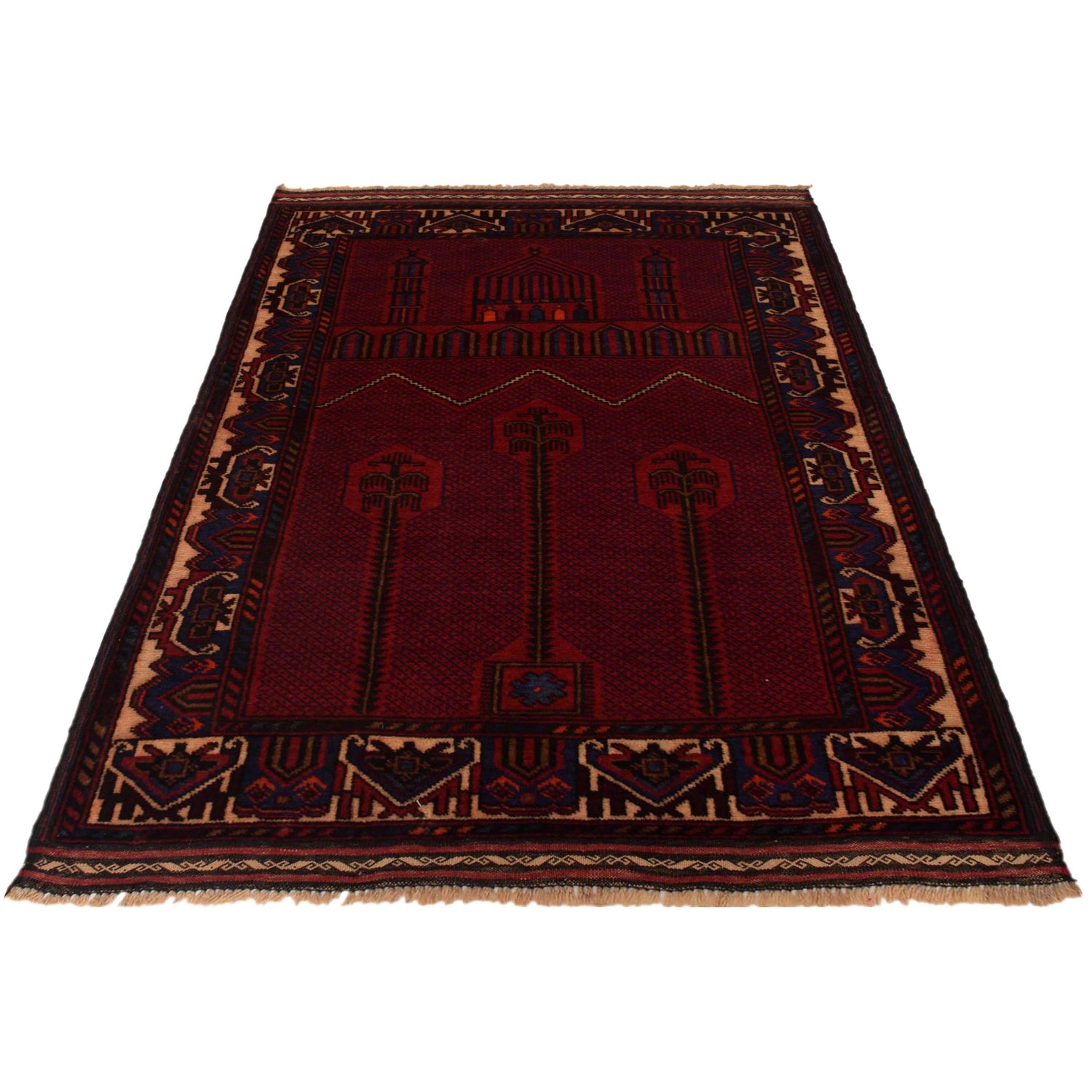 Baluchi Rug Handmade Red Prayer Design 2x4 ft