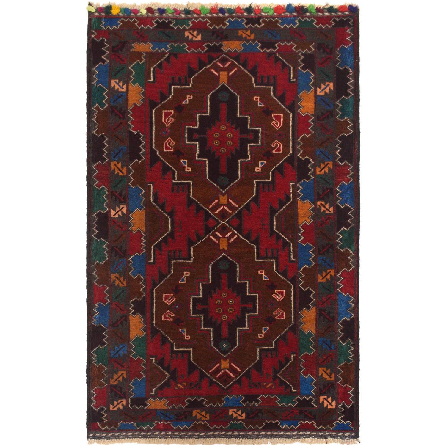 Baluchi Rug Handmade Multi Geometric 3x5 ft
