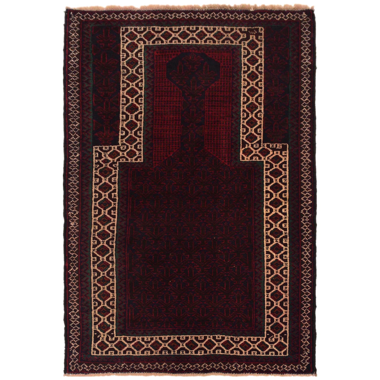 Baluchi Rug Handmade Multi Prayer Design 2x4 ft