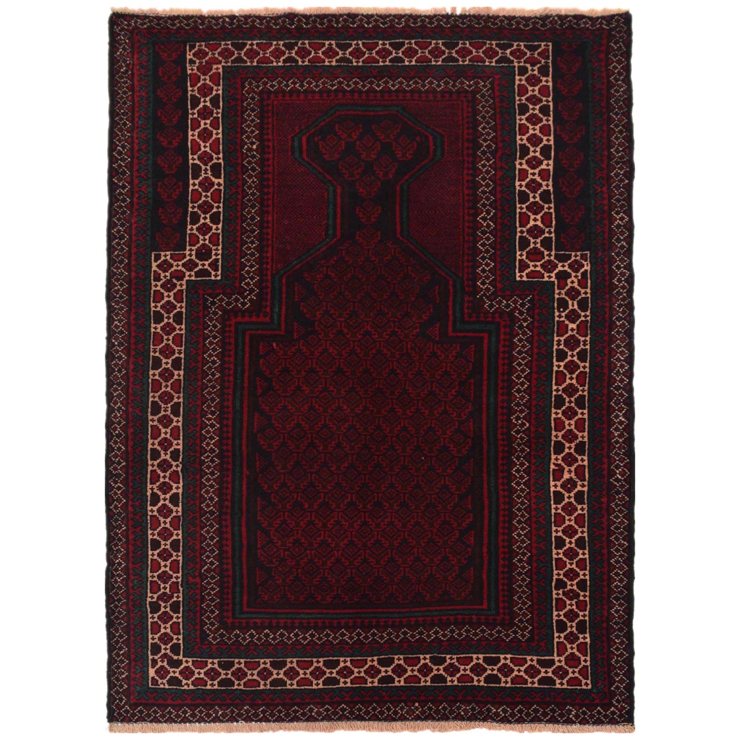 Baluchi Rug Handmade Red Prayer Design 2x4 ft