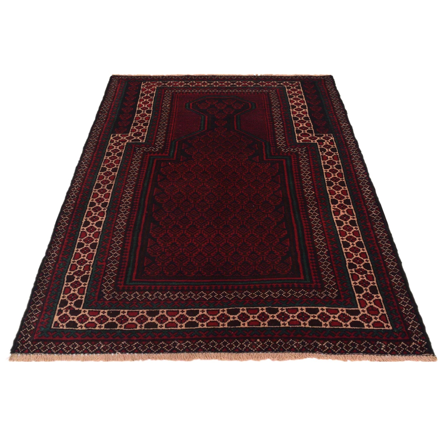Baluchi Rug Handmade Red Prayer Design 2x4 ft