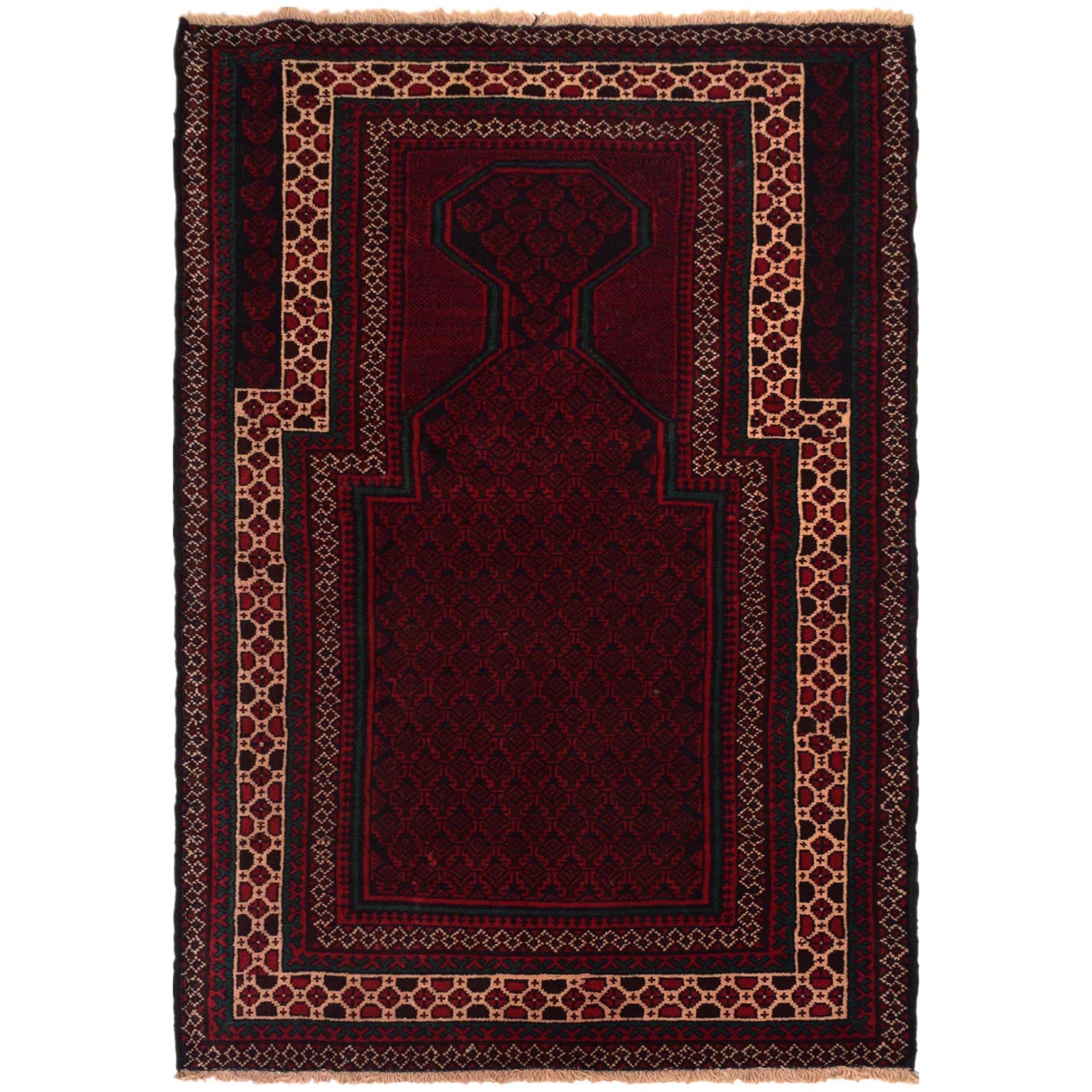 Baluchi Rug Handmade Red Prayer Design 3x5 ft