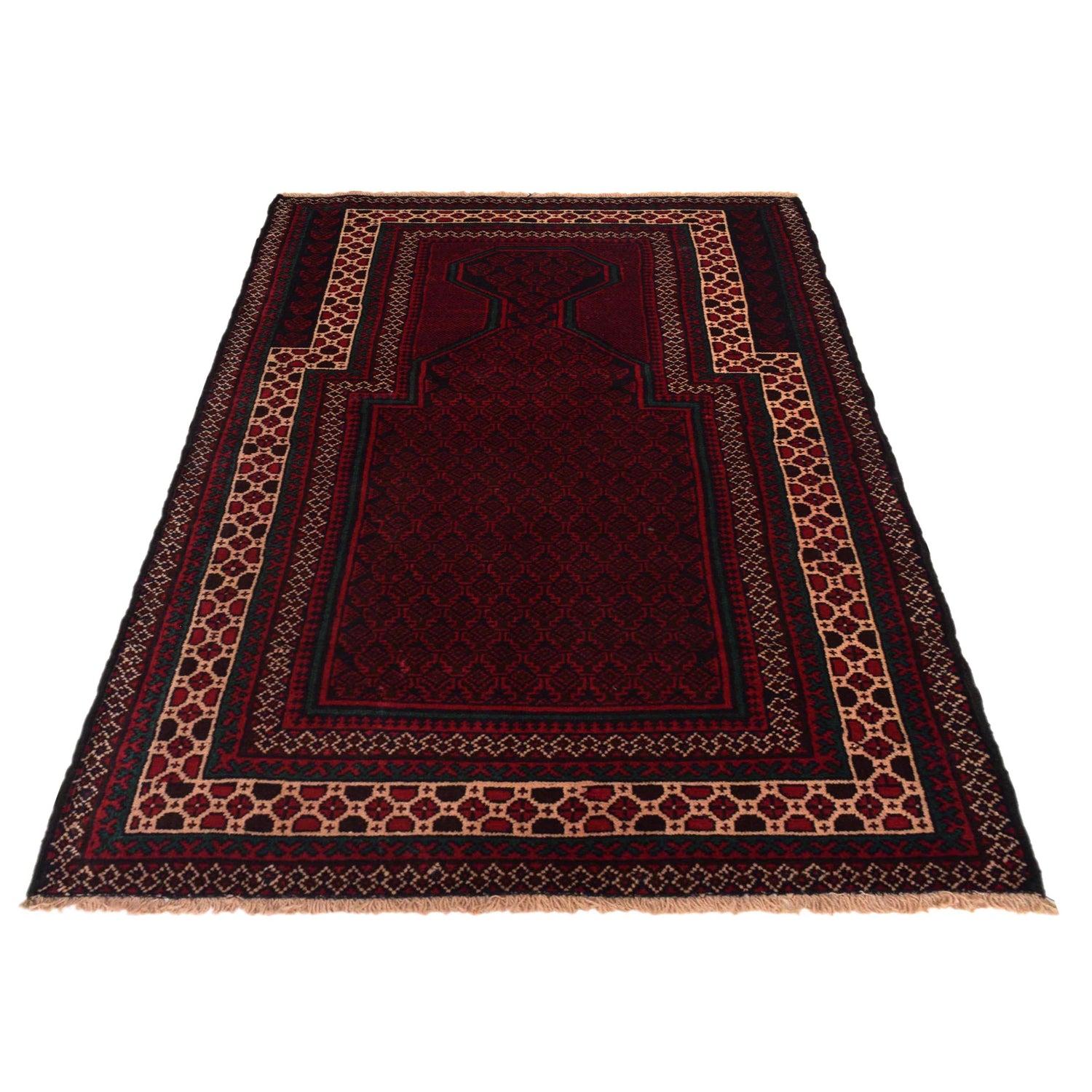 Baluchi Rug Handmade Red Prayer Design 3x5 ft
