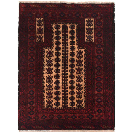 Baluchi Rug Handmade Red Prayer Design 2x4 ft