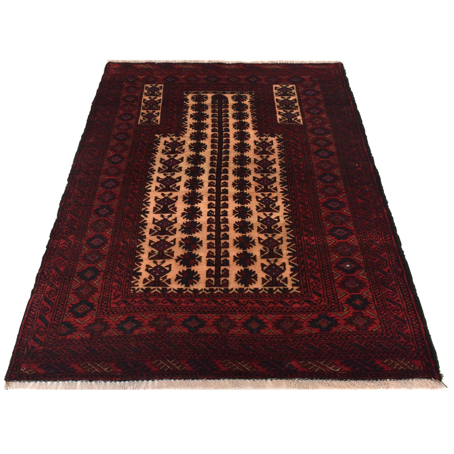 Baluchi Rug Handmade Red Prayer Design 2x4 ft