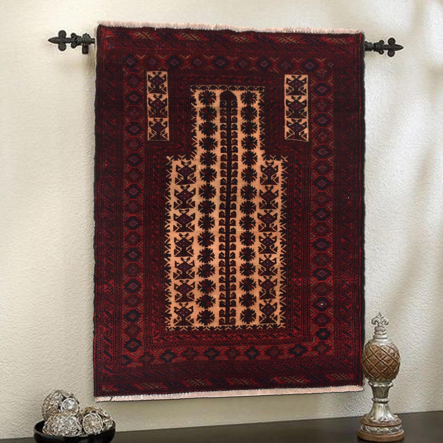 Baluchi Rug Handmade Red Prayer Design 2x4 ft