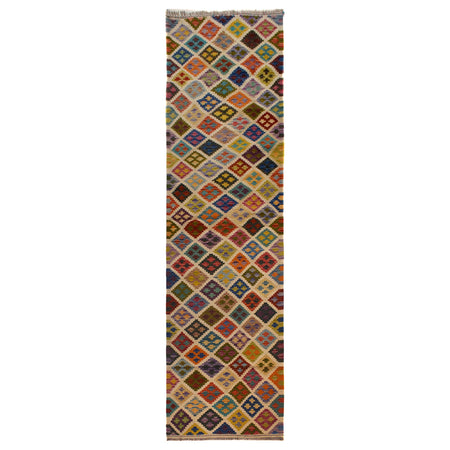 Handmade Multi Kilim Geometric 10' Runner