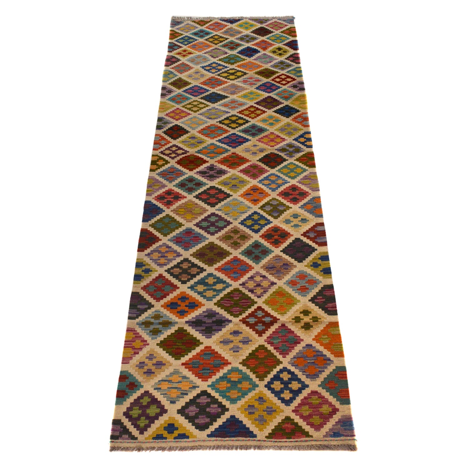 Handmade Multi Kilim Geometric 10' Runner
