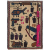 War Area Rug Handmade Beige Helicopter + Tanks + Grenade +