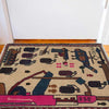 War Area Rug Handmade Beige Helicopter + Tanks + Grenade +