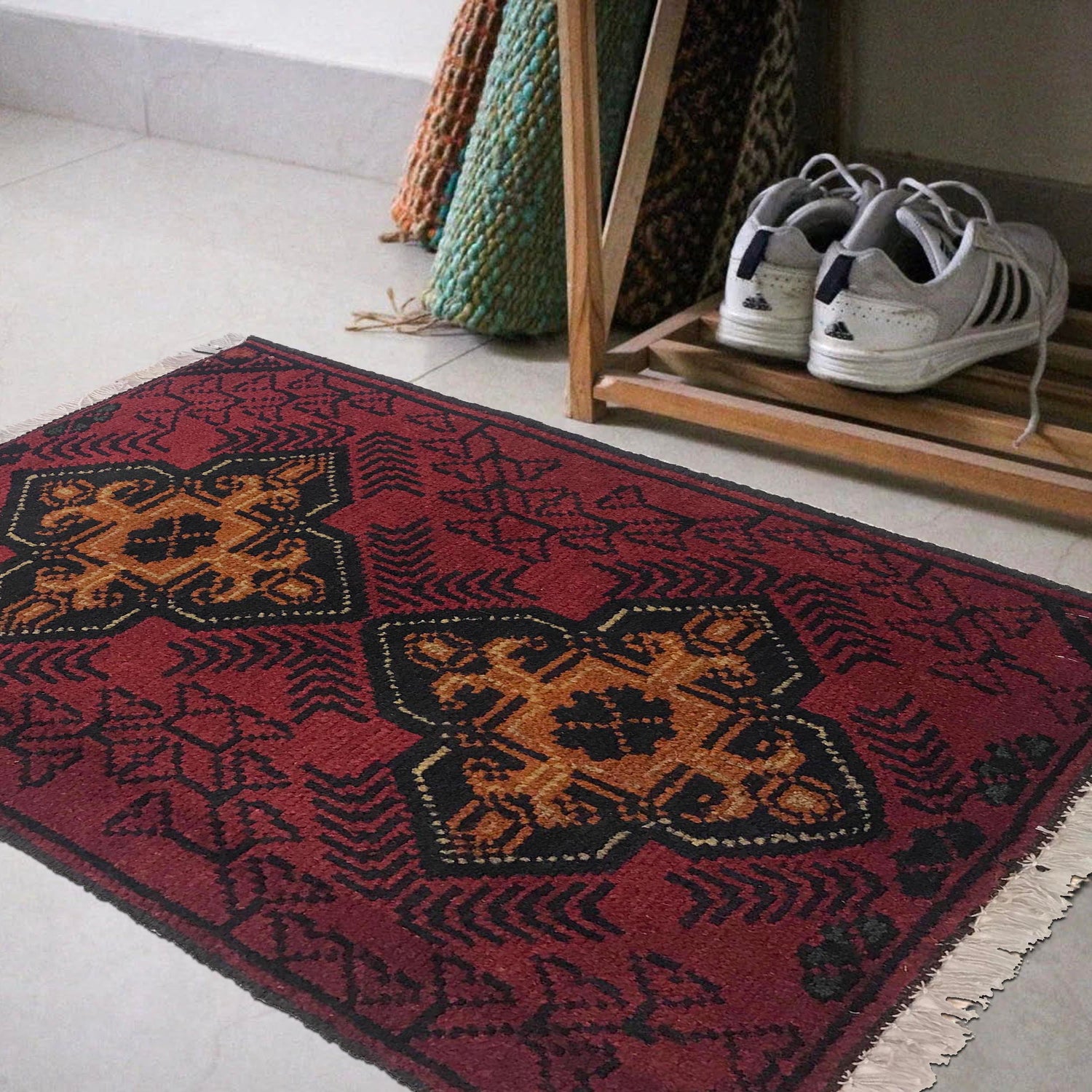 Handmade Wool Doormat Red Floral