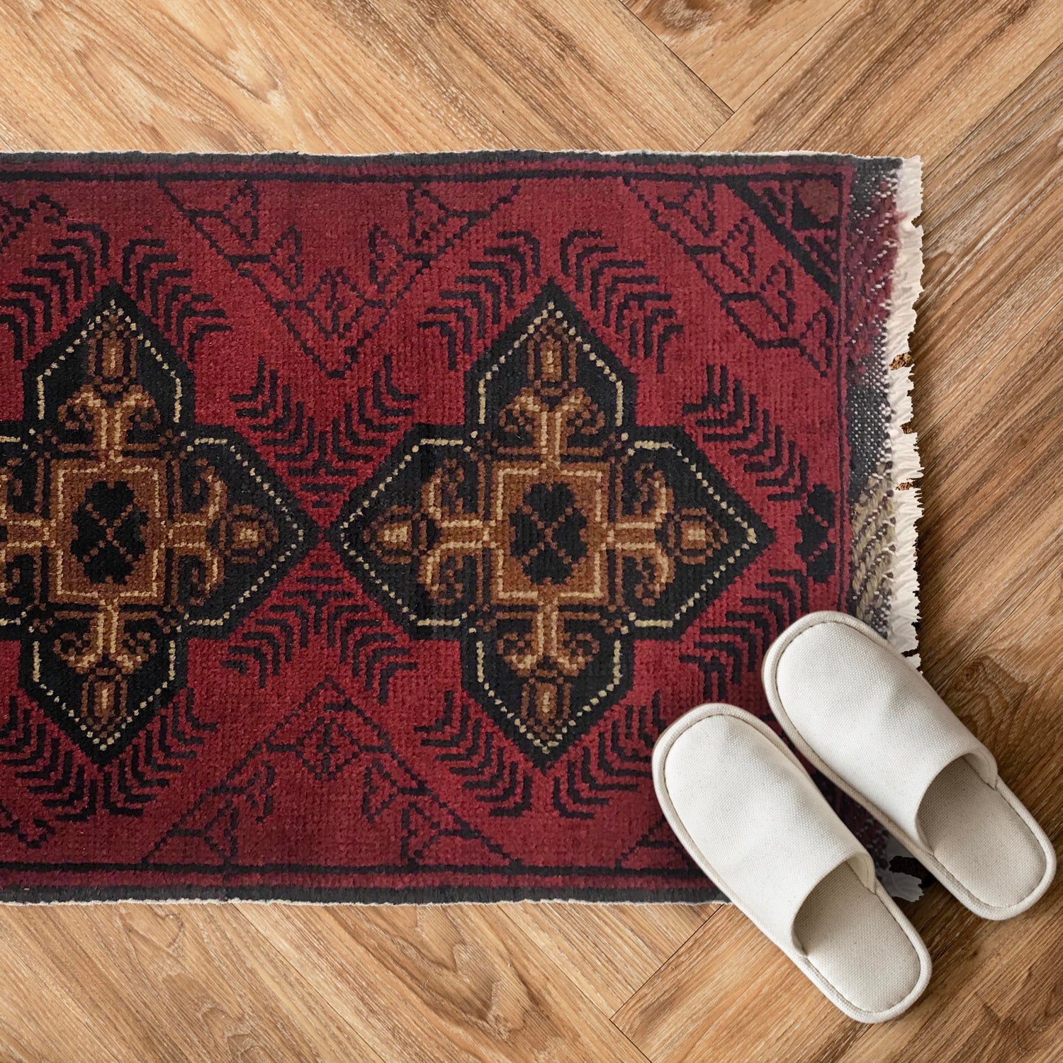 Handmade Wool Doormat Red Floral