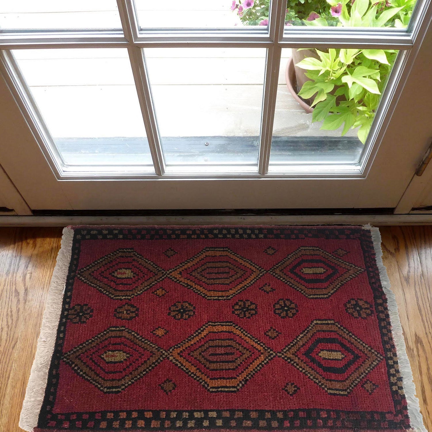 Handmade Wool Doormat Red Floral